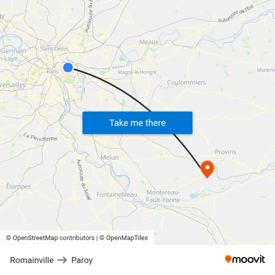 Romainville to Paroy map