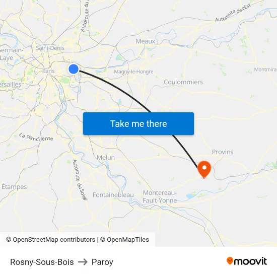 Rosny-Sous-Bois to Paroy map