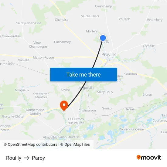Rouilly to Paroy map