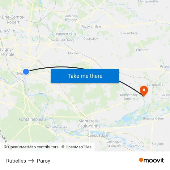 Rubelles to Paroy map