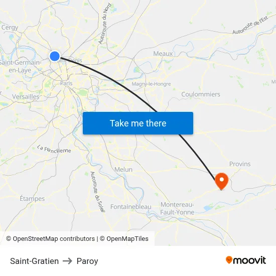 Saint-Gratien to Paroy map