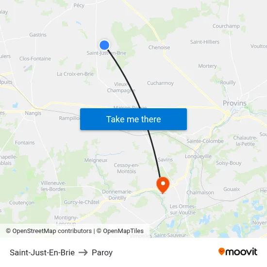 Saint-Just-En-Brie to Paroy map