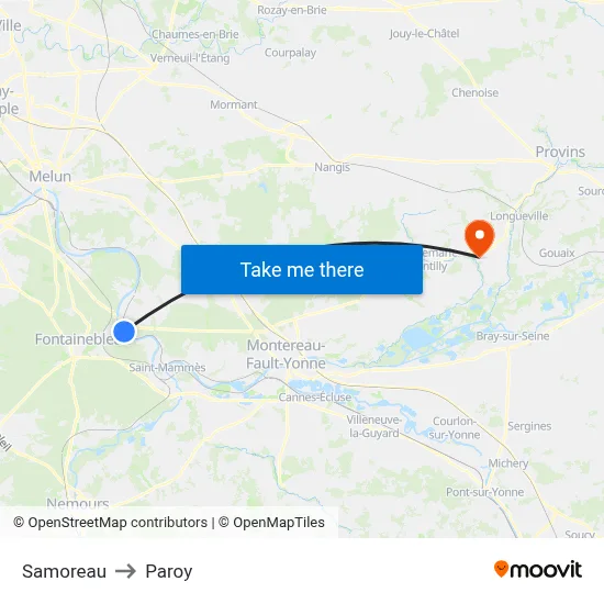 Samoreau to Paroy map