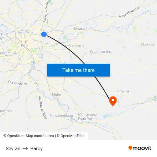 Sevran to Paroy map