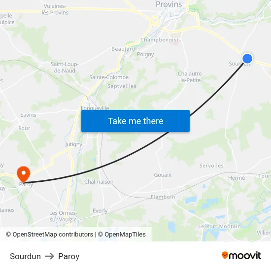Sourdun to Paroy map