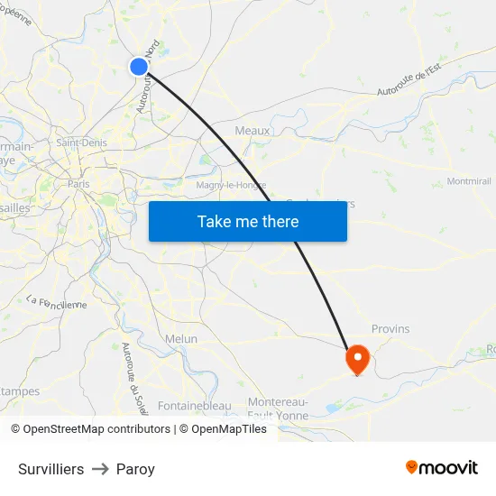 Survilliers to Paroy map