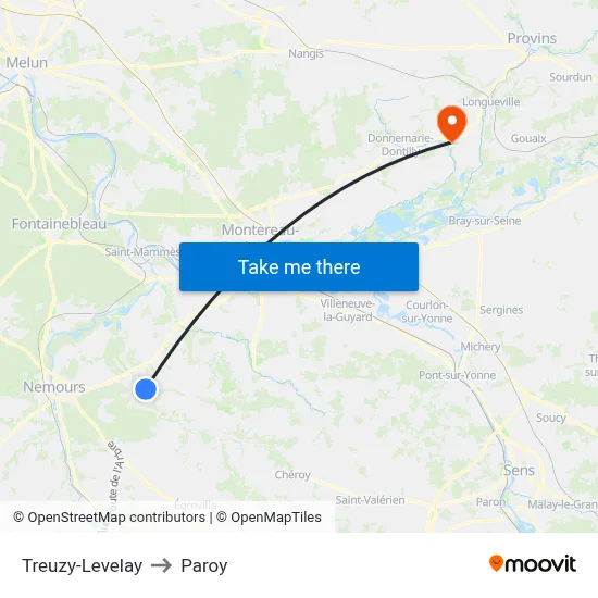 Treuzy-Levelay to Paroy map