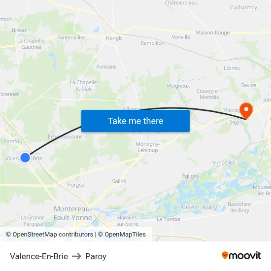 Valence-En-Brie to Paroy map