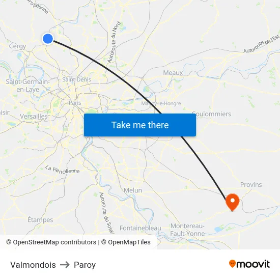 Valmondois to Paroy map