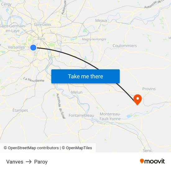 Vanves to Paroy map