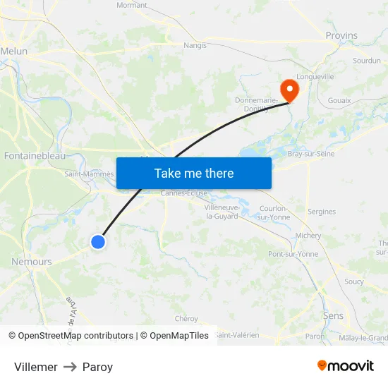 Villemer to Paroy map