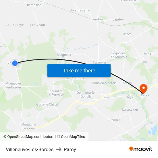 Villeneuve-Les-Bordes to Paroy map