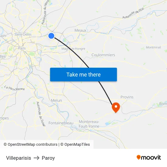 Villeparisis to Paroy map