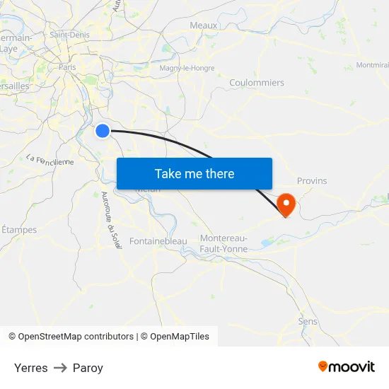 Yerres to Paroy map