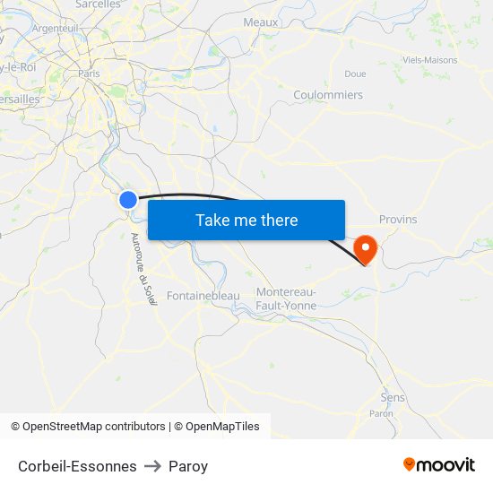 Corbeil-Essonnes to Paroy map