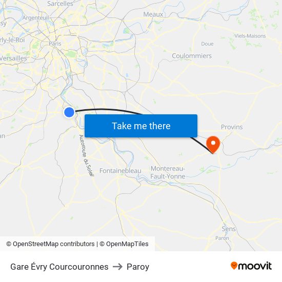 Gare Évry Courcouronnes to Paroy map