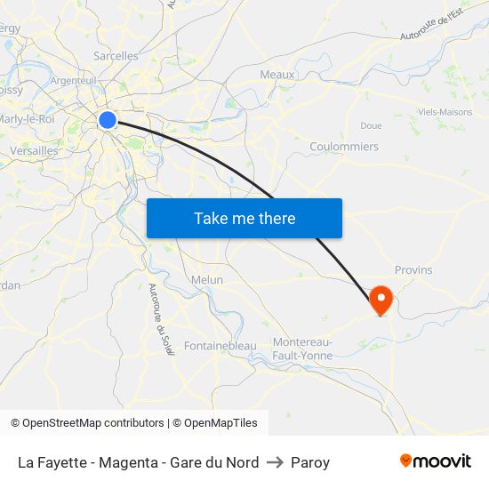 La Fayette - Magenta - Gare du Nord to Paroy map
