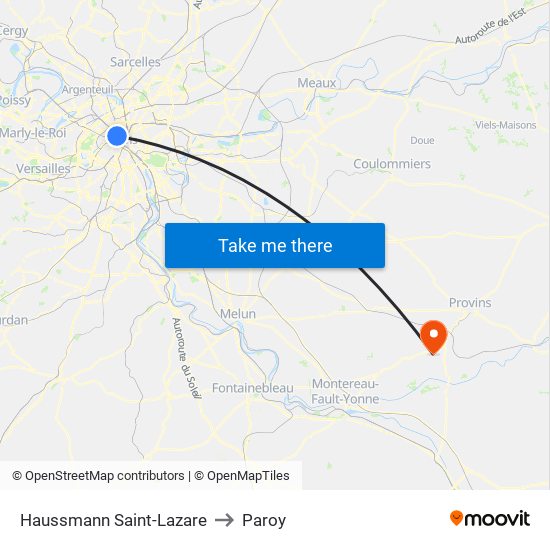 Haussmann Saint-Lazare to Paroy map