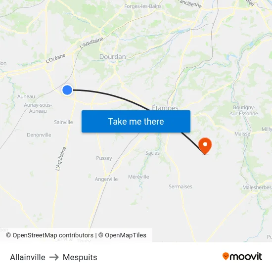 Allainville to Mespuits map