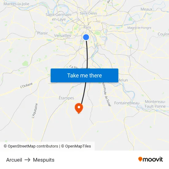 Arcueil to Mespuits map