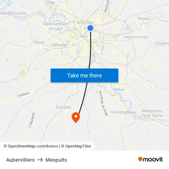 Aubervilliers to Mespuits map