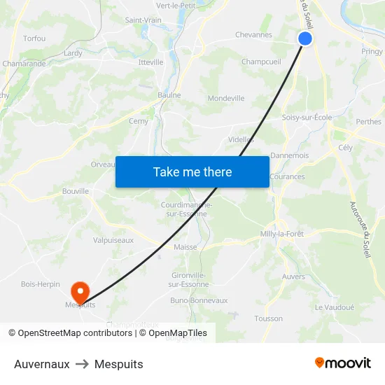 Auvernaux to Mespuits map