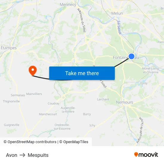Avon to Mespuits map