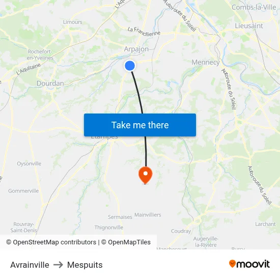 Avrainville to Mespuits map