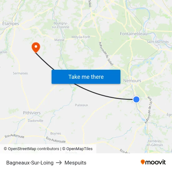 Bagneaux-Sur-Loing to Mespuits map