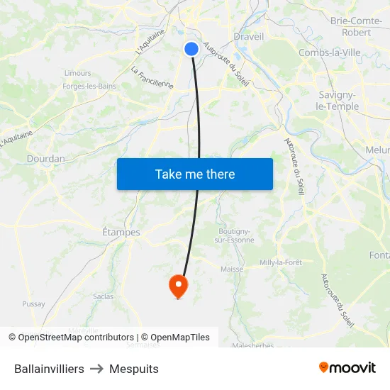 Ballainvilliers to Mespuits map