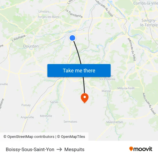 Boissy-Sous-Saint-Yon to Mespuits map