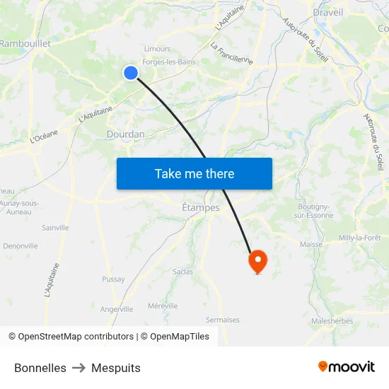 Bonnelles to Mespuits map