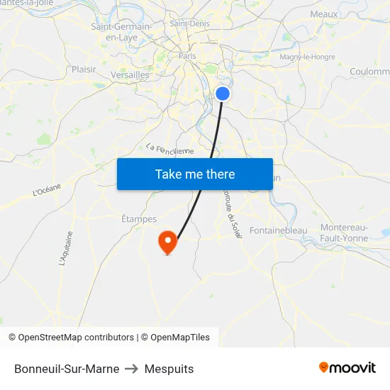 Bonneuil-Sur-Marne to Mespuits map