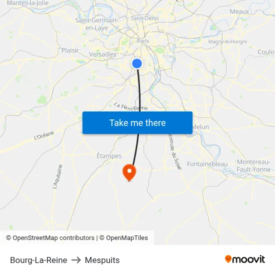 Bourg-La-Reine to Mespuits map