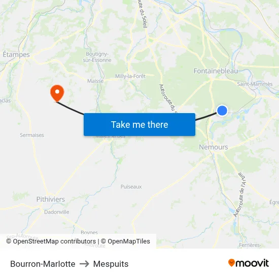 Bourron-Marlotte to Mespuits map