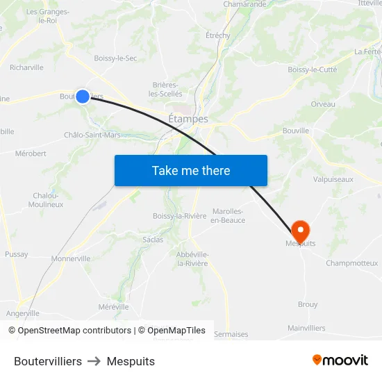 Boutervilliers to Mespuits map