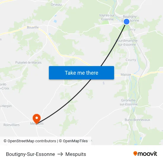 Boutigny-Sur-Essonne to Mespuits map