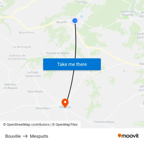 Bouville to Mespuits map