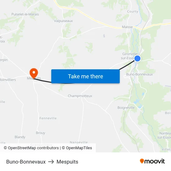 Buno-Bonnevaux to Mespuits map