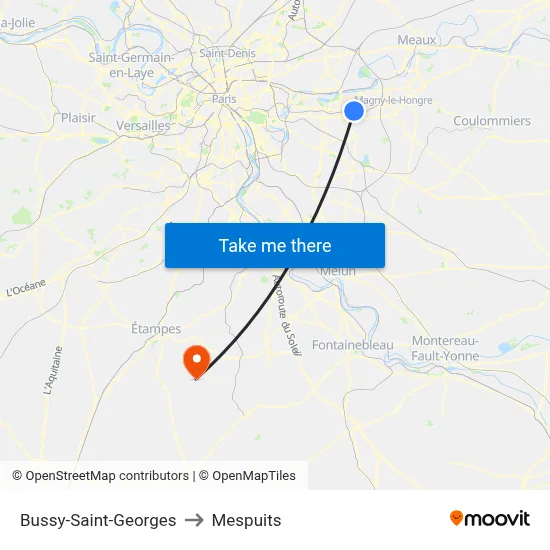 Bussy-Saint-Georges to Mespuits map