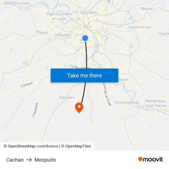 Cachan to Mespuits map