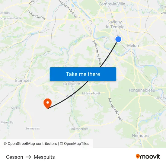 Cesson to Mespuits map