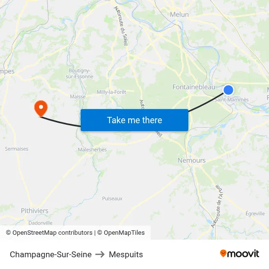 Champagne-Sur-Seine to Mespuits map