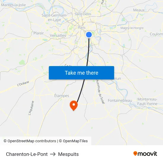 Charenton-Le-Pont to Mespuits map