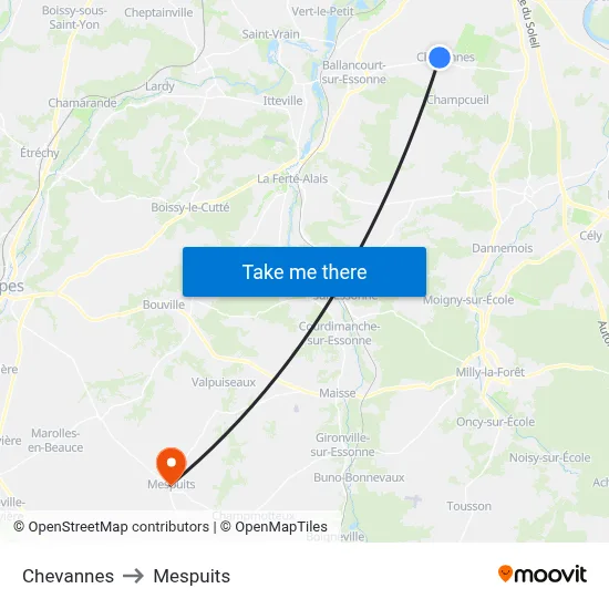 Chevannes to Mespuits map