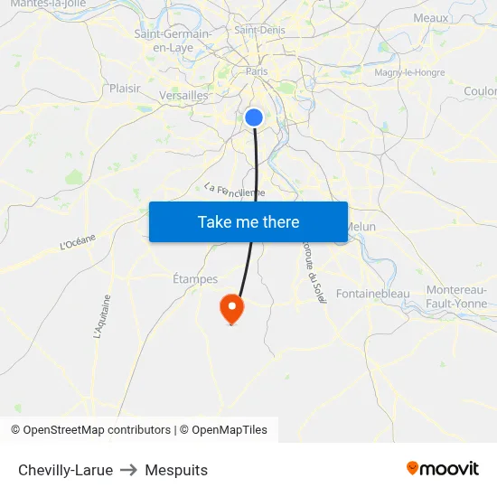 Chevilly-Larue to Mespuits map