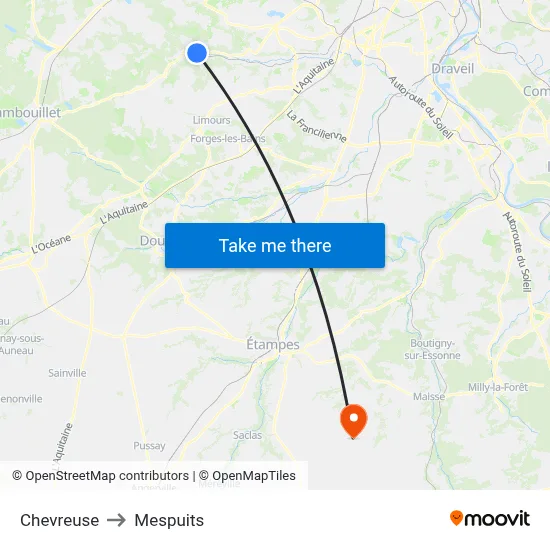 Chevreuse to Mespuits map