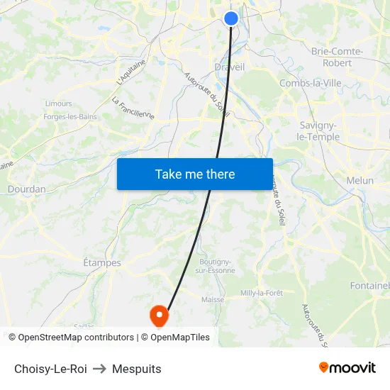 Choisy-Le-Roi to Mespuits map