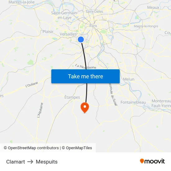Clamart to Mespuits map