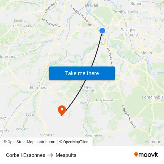 Corbeil-Essonnes to Mespuits map